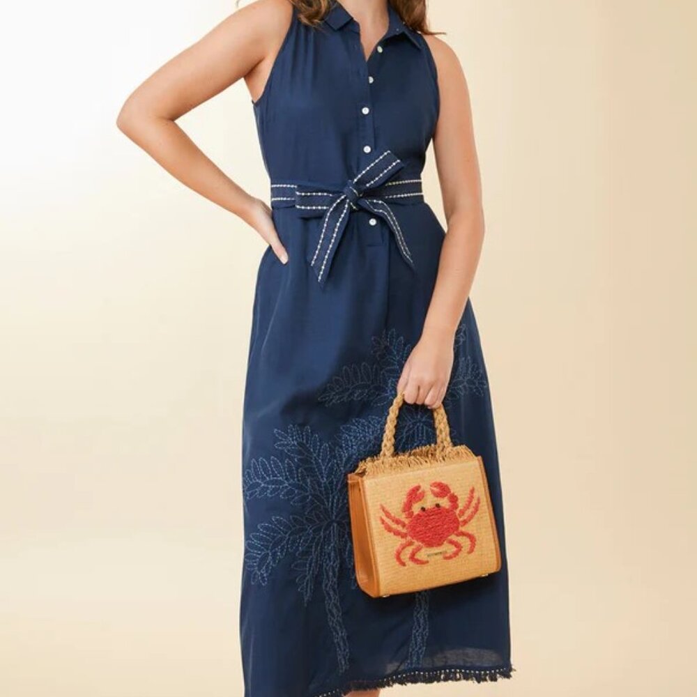 Spartina 449 Navy Shirtdress with elegant embroidery XXL Orig. price $298